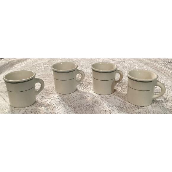 4 Homer Laughlin China Company Green Bands Restaurant Ware Mugs Stripe - Picture 1 of 9